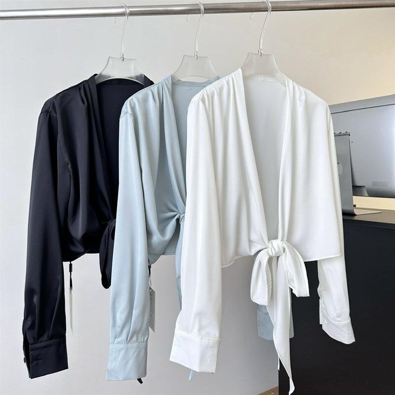 法式高级感气质v领长袖衬衫上衣秋季高腰半身裙名媛风两件套装女