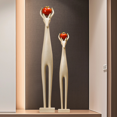 入户玄关壁龛摆件招财鹿细长竖高级感客厅电视柜软装饰抽象艺术品