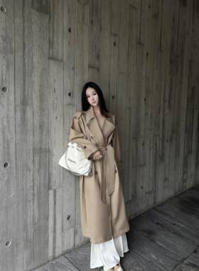 5werkwen 智贤风衣 双排扣大衣外套女秋冬中长款韩版显瘦宽松上衣