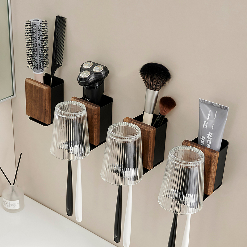 卫生间洗漱台漱口杯置物架免打孔单杯电动牙刷架子壁挂牙膏牙缸架