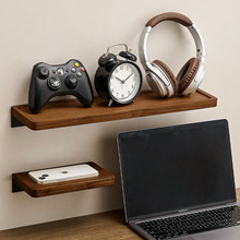 胡桃木卫生间置物架上墙壁挂式免打孔浴室厨房卧室木质搁板小架子