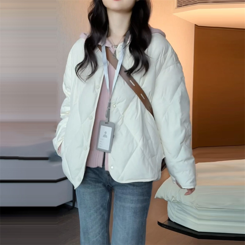 时尚气质温柔风纯色棉服女2025年新款冬季开衫夹棉外套轻薄棉袄潮