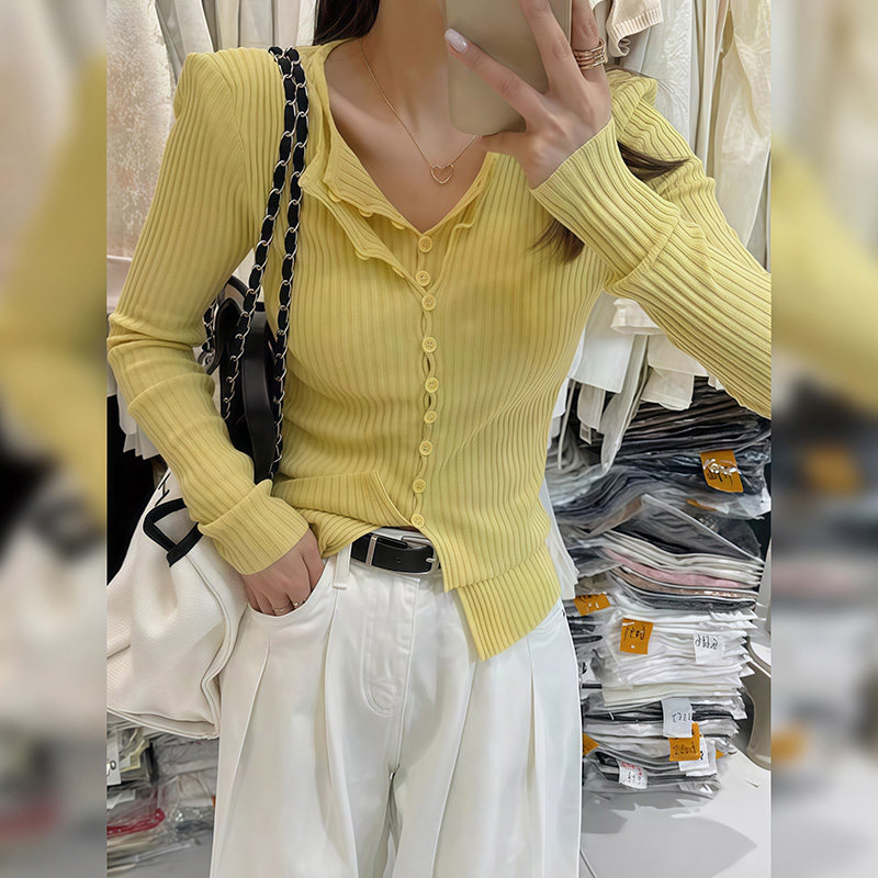 早春季新款假两件方口领短款垫肩针织开衫女修身显瘦别致气质上衣,女装/女士精品,毛针织衫,淘宝优惠券,粉丝福利购,淘宝优惠卷