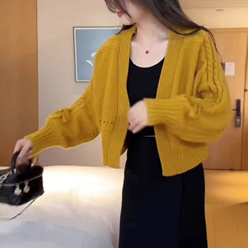 秋冬新款灯笼袖毛衣外套女士洋气外搭针织开衫宽松短款高级感上衣图片