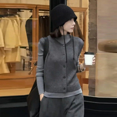 冬季 女无袖 开衫 韩系洋气欧货潮时髦套装 针织马甲打底衫 T恤两件套