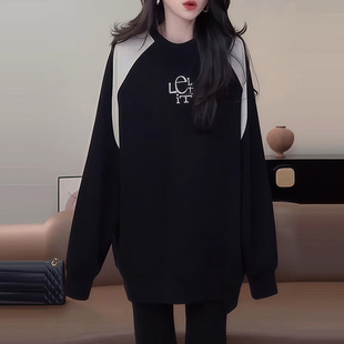 黑白拼接卫衣长袖上衣秋装女款爆款2025新款韩宽松oversize遮屁股