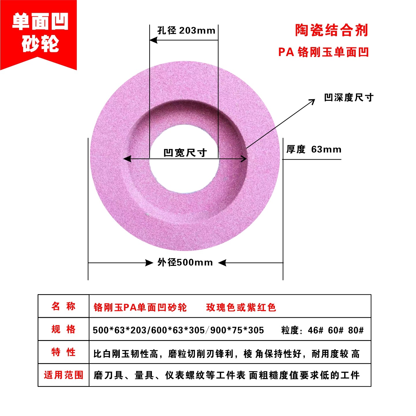 超耐PA铬刚玉单面凹砂轮片500*63*203陶瓷砂轮淬火钢合金钢打磨砂,标准件/零部件/工业耗材,砂轮,淘宝优惠券,粉丝福利购,淘宝优惠卷