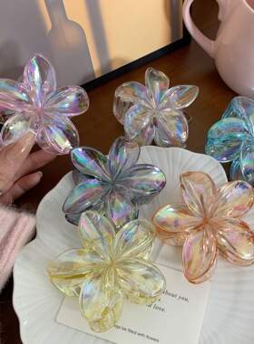 网红鸡蛋花发夹花朵抓夹女后脑勺盘发鲨鱼夹海边度假风发饰高级
