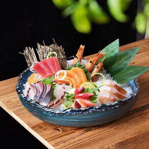 料理餐具复古陶瓷刺身盘高档海鲜拼盘三文鱼冰盘创意造型大碗