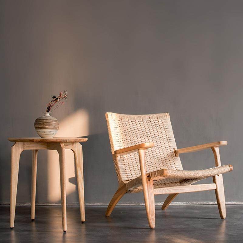 单人沙发北欧艺术编绳家用椅子简约日式民宿中古风实木阳台休闲椅,3C数码配件,USB灯,淘宝优惠券,粉丝福利购,淘宝优惠卷
