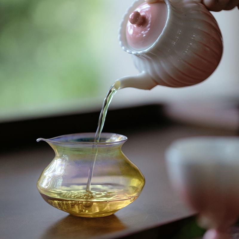 束刻加厚耐热高硼硅蓝彩玻璃公道杯均杯茶道配件茶海分茶器公杯