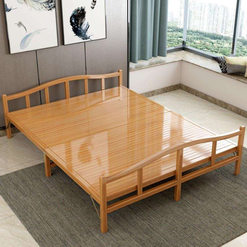 竹床折叠床单人双人家用办公室便携午休木床出租房硬板加固简易床