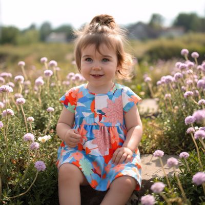 复古短袖女婴儿碎花连衣裙儿童裙子适合沙滩度假衣服ins派对服装