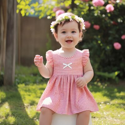 连衣裙ins韩版裙子度假婴童公主裙婴儿格子童装夏季女宝宝沙滩裙