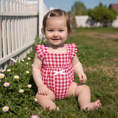 甜美婴儿爬服格子哈衣ins新生儿连体衣春夏衣服背带包屁衣