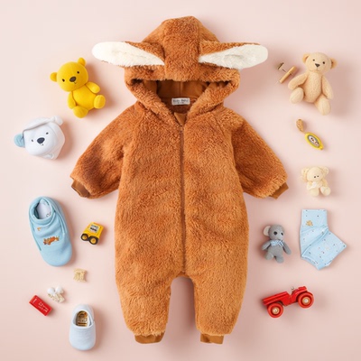 婴儿连体衣动物童装男女宝宝秋冬保暖爬服新生儿衣服加厚加绒