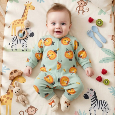 婴儿服装卡通宝宝衣服连体衣长袖爬服动物哈衣新生儿长爬春秋季