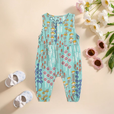 婴儿夏款衣服韩版宝宝连体衣碎花哈衣长爬新生儿无袖包屁衣