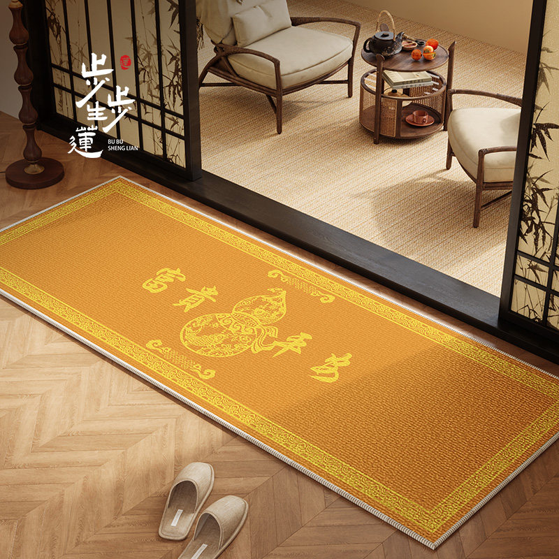 新中式金色入户门地垫进门门垫黄色窄长条厨房专用化妆室门口地毯,居家布艺,家用脚垫,淘宝优惠券,粉丝福利购,淘宝优惠卷