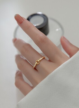s925几何排钻圆圈戒指小众设计感ins简约冷淡风时尚个性开口指环
