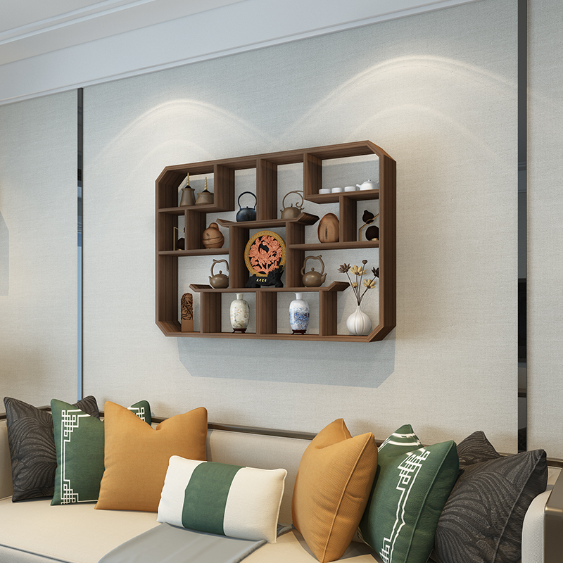 博古架实木中式壁挂墙上茶壶展示架置物架客厅创意多宝阁古董架