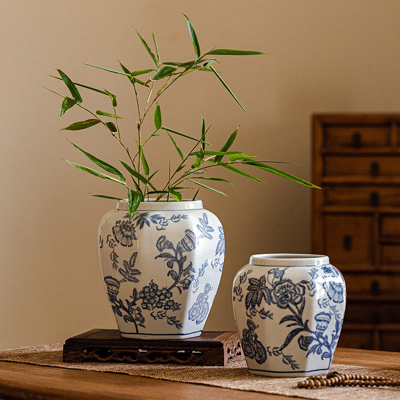 八角将军罐陶瓷器摆件客厅家居饰品仿古中式装饰景德镇青花瓷花瓶,家居饰品,花瓶,淘宝优惠券,粉丝福利购,淘宝优惠卷