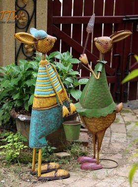 美式乡村复古落地铁艺卡通动物花园阳台庭院店铺民宿艺术装饰摆件