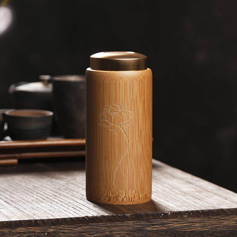 金属铝盖竹制茶叶罐收纳盒子醒茶桶茶仓锡木天然密封竹筒茶叶储存