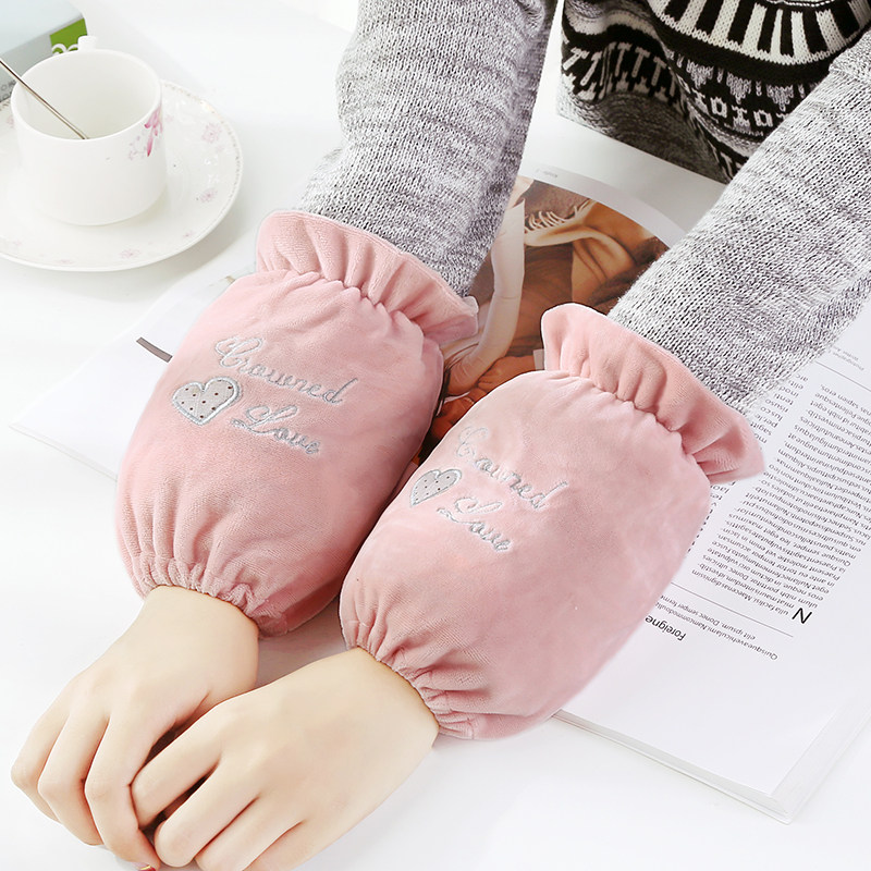 时尚成人办公防污短款袖套女秋冬新款毛绒绣花套袖小孩学生护袖头