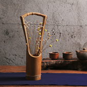 花草盆茶道禅意家具摆件 干花竹筒花瓶竹鞭花插 老竹提篮花器 日式