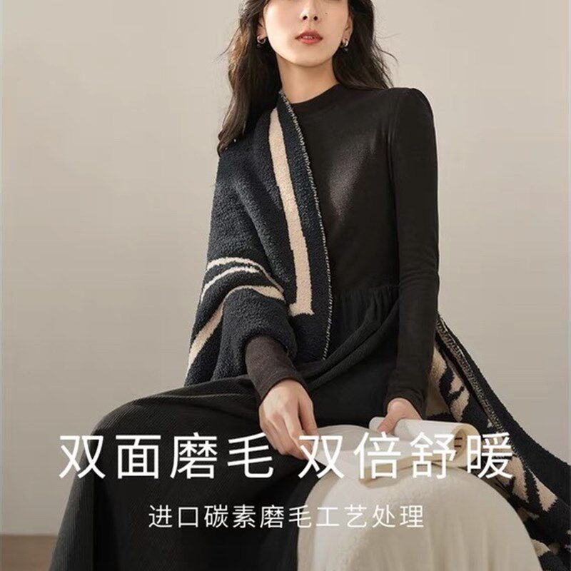 覆古拼接连衣裙女2025秋冬款半高领长袖打底衫收腰显瘦a字半身裙