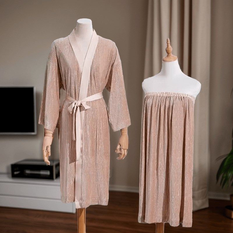 美容院浴袍浴裙复古宫廷四季款风百褶金属光泽睡袍女睡衣定制logo