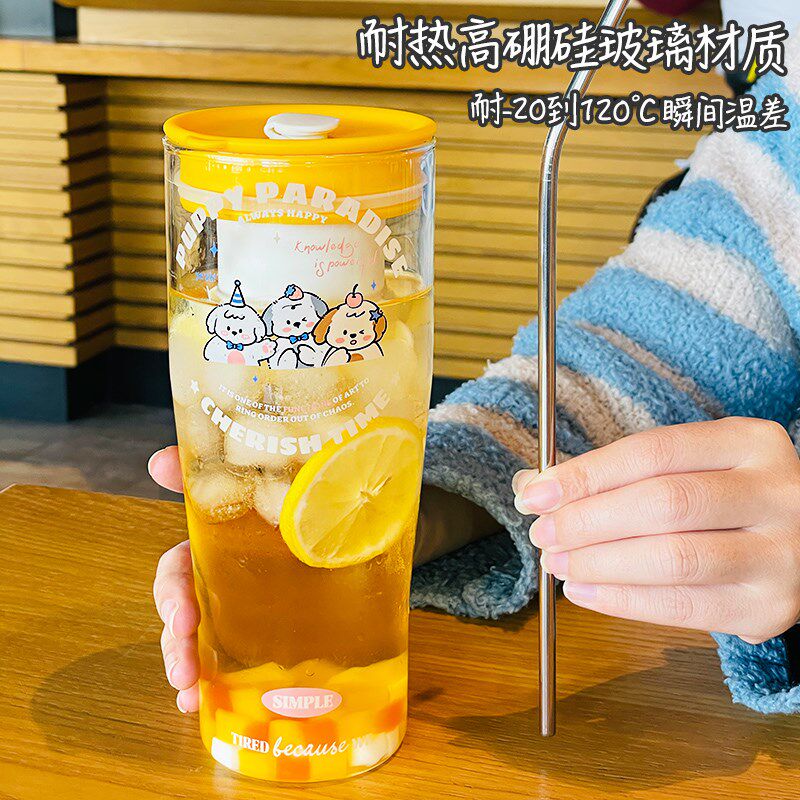 高硼硅玻璃水杯带吸管杯子大容量茶水分离果茶杯女牛奶饮料随手杯