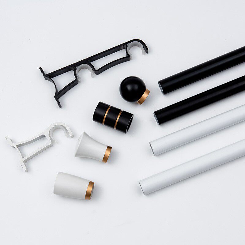 北欧简约风格加厚铝合金罗马杆轻奢窗帘轨道定制黑色白色窗帘杆子