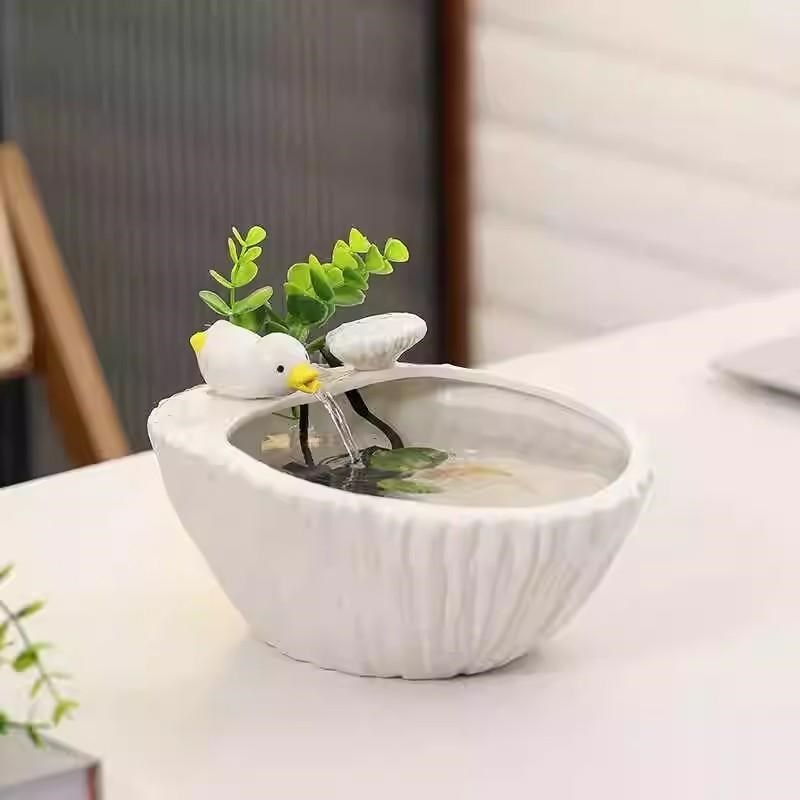 陶瓷鱼缸开心可爱鸭子自动循环流水摆件办公桌面客厅玄关招财饮水
