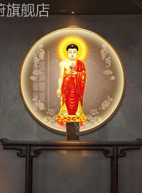 网红南无阿弥陀佛画像佛像挂带画佛书堂背景客厅装饰灯佛祖茶室房