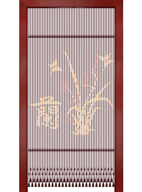 桃木隔断帘葫芦门帘红色玄关客厅过道茶室厕所梅兰竹菊画珠子挂帘