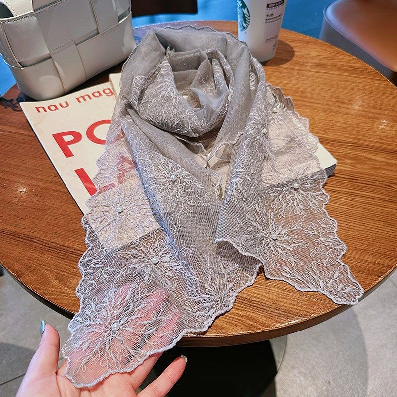 秋冬新款韩版百搭蕾丝纱巾带钻优雅丝巾透气网纱刺绣长款围巾女士,服饰配件/皮带/帽子/围巾,围巾/丝巾/披肩,淘宝优惠券,粉丝福利购,淘宝优惠卷