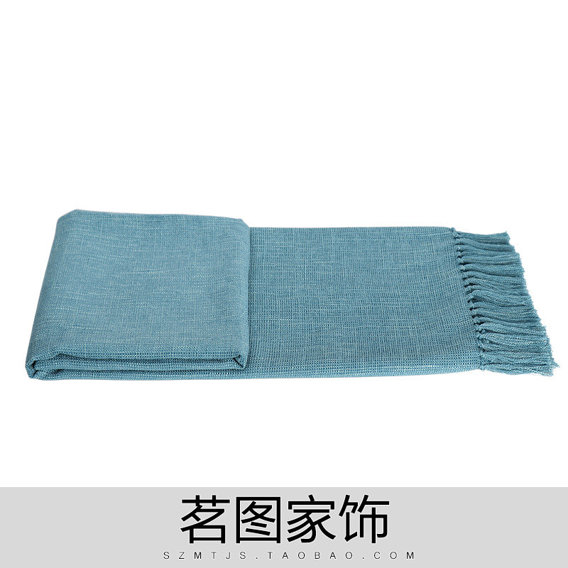 灰湖蓝色样板房间针织流苏搭毯搭巾盖毯沙发巾床尾毯床尾旗沙发毯