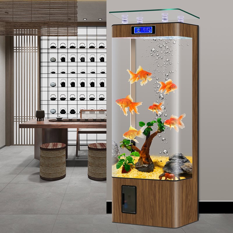 新款智能热弯一体成型玻璃金鱼缸客厅家用中型上部过滤立式水族箱