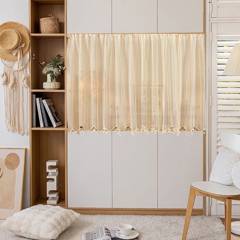开放式柜门遮挡杂物帘子免打孔挂帘门帘短帘书柜鞋柜遮丑防尘纱帘