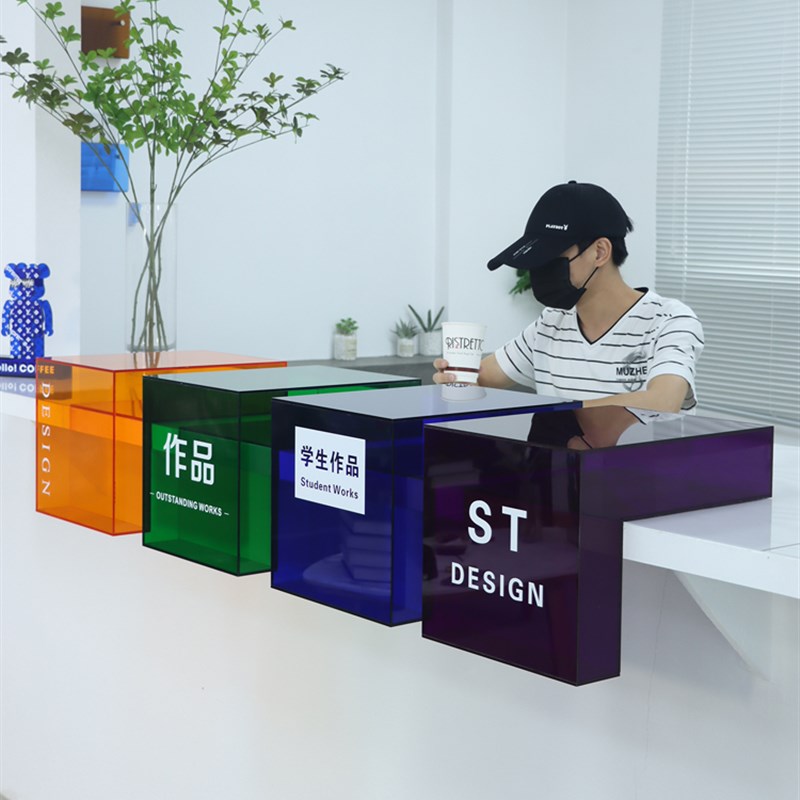 亚克力L型展示台架 陈列店橱窗中岛道具吧台盒子移动台装饰柜定制