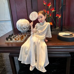 春夏汉服改良新中式盘扣套装儿童古装女童江南水乡母女款国风套裙