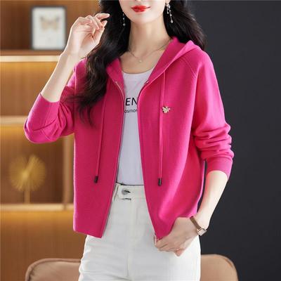 玫红色春秋卫衣外套女2025春季新款小个子开 衫短款宽松针织棒球