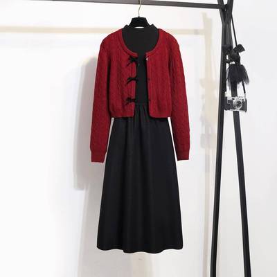 毛衣连衣裙女2025新款早秋冬季高级感参加婚礼小个子穿搭两件套装