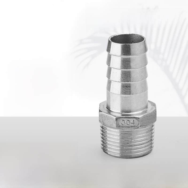 304不锈钢六角皮管接头外螺纹软管水管外丝宝塔皮插竹4/6分