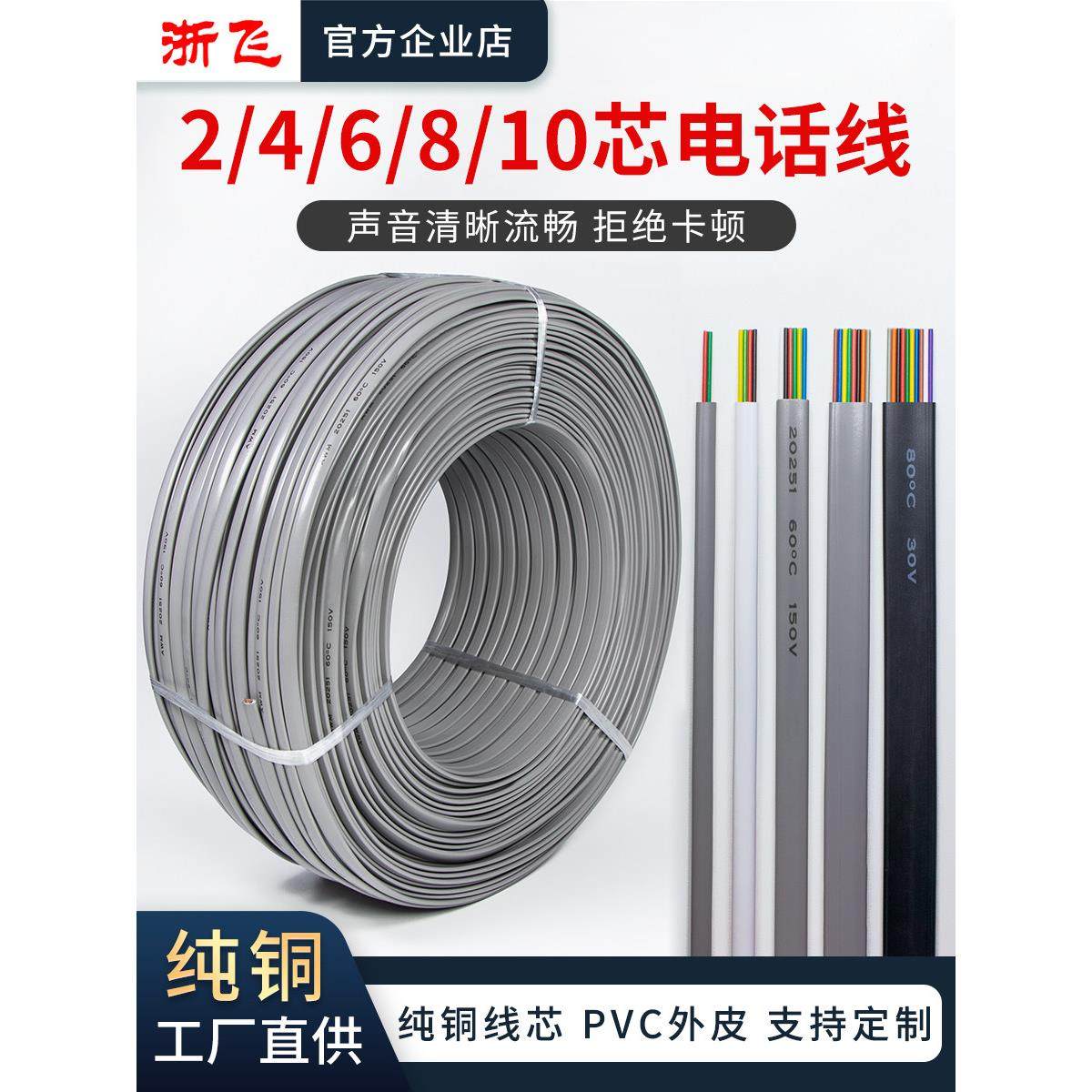 20251 2/4/6芯8芯10芯扁平纯铜电话线电话听筒座机传真机连接线