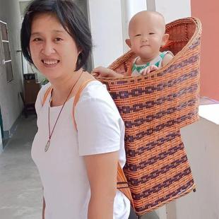 老式手工背篓竹编婴儿童背篼农村背小孩背筐背椅四季通用娃娃背凳