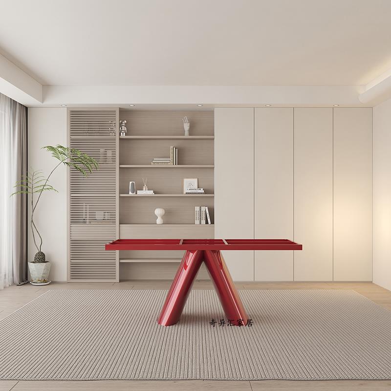 意式极简大理石餐桌脚奢石茶台桌腿支架铁艺金属底座岩板办公桌脚