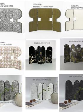 中古风新中式样板房书桌书柜床头柜皮革布艺手工小屏风装饰摆饰